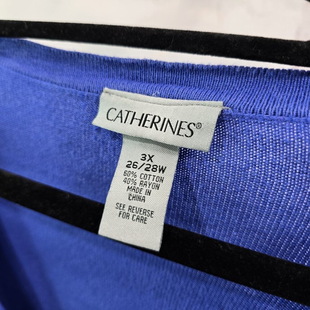 Catherines Cardigan Womens 3X 26 28 Blue Lightweight Sweater Cotton Ramie Bright - Picture 3 of 11